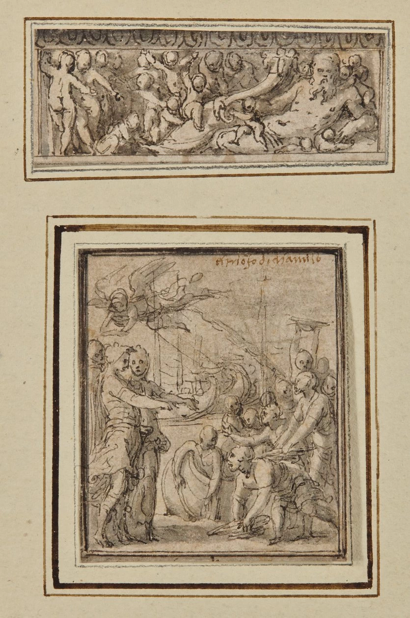 Perin del Vaga - 201, Dio del fiume circondato da putti e Trionfo di Marco Furio Camillo